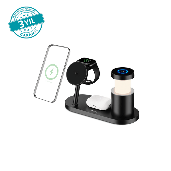 ttec AirCharger Lumin Pro 2 Qi2.2/MagSafe Özellikli 25W iPhone/Android 4ü 1 Arada iPhone + Apple Watch + AirPods LED Aydınlatmalı Kablosuz Hızlı Şarj Standı