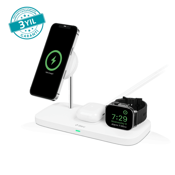 ttec AirCharger Trio Up MagSafe Uyumlu 3'ü 1 Arada iPhone + Apple Watch + AirPods Kablosuz Şarj Standı