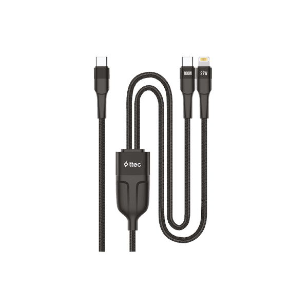 ttec AlumiCable Duo USB-C - USB-C + Lightning 100W 150cm Hızlı Şarj Kablosu