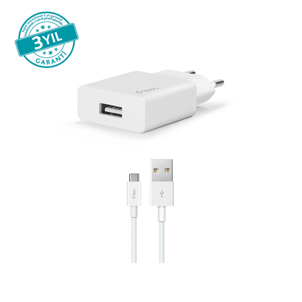 ttec SmartCharger 2.1A Seyahat Şarj Aleti + USB-A - USB-C Kablo