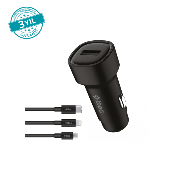 ttec SmartCharger 2.4A Araç Şarj Aleti + Trio Kablo