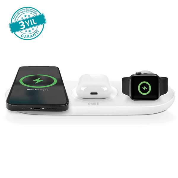 ttec SmartCharger Air+ iPhone + Apple Watch + AirPods Kablosuz Hızlı Şarj Aleti ve PD 20W Seyahat Şarj Aleti