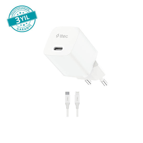ttec SmartCharger GAN 30W PD Seyahat Hızlı Şarj Aleti + USB-C - Lightning 150cm Kablo