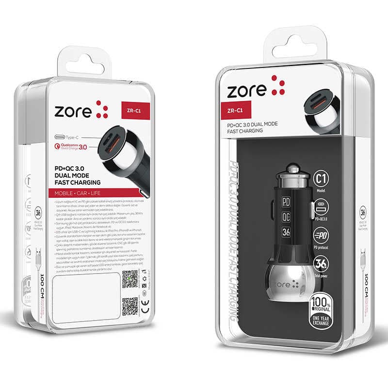 Zore ZR-C1 PD Micro 2 in 1 Araç Şarj Seti